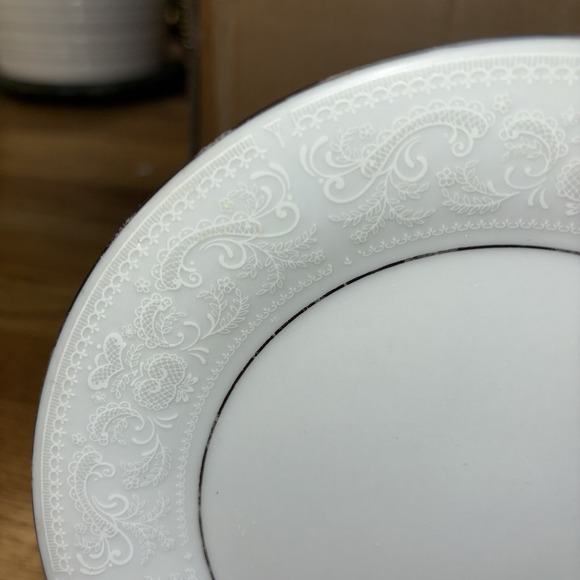 Crown Ming Fine China Jian Xiang Lace Embossed Salad Plate Silver Rim Set of 2 - Picture 3 of 7